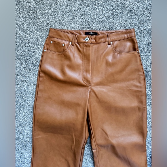 7 SEVEN FOR ALL MANKIND Straight Leg Faux Leather Pants in Golden Tan Camel Med - Picture 6 of 11